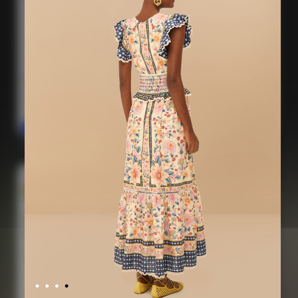 FARM Rio Cream Floral Maxi Dress with Navy Trim - Picture 2 of 5